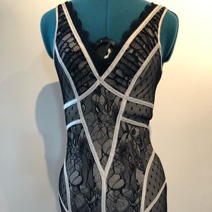 beautiful bebe pale pink dress with black lace